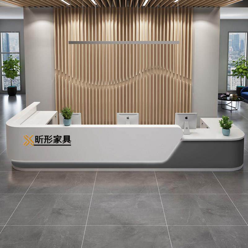 公司前台接待台办公吧台烤漆大厅咨 咨询服务台柜台桌弧形转角收