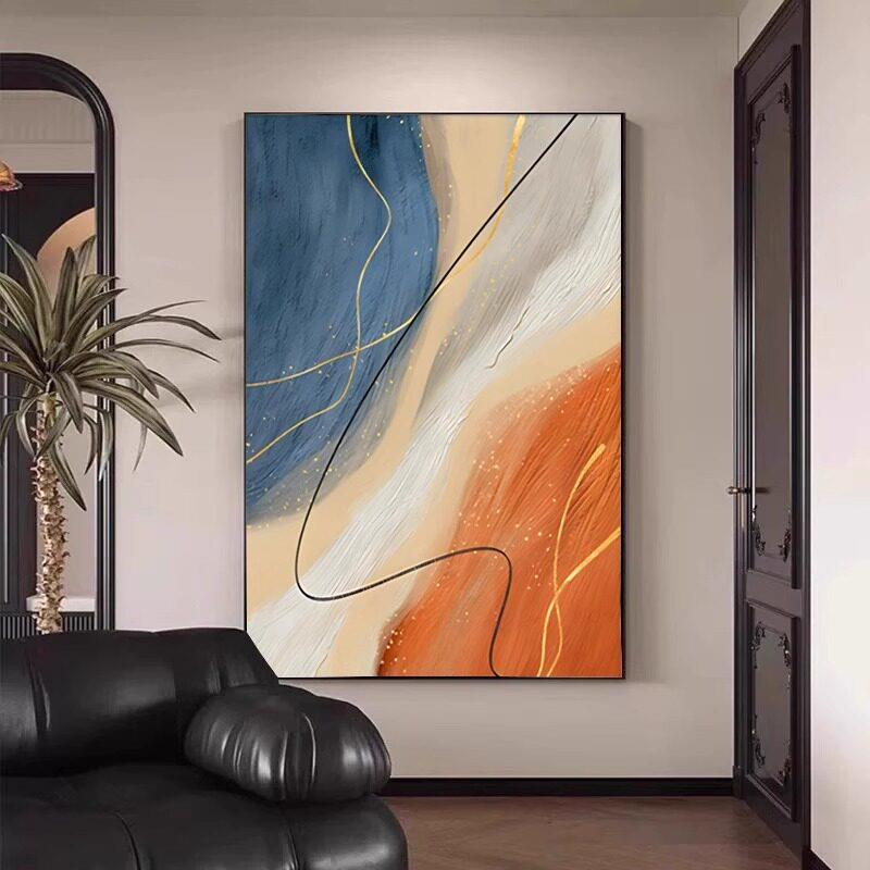 现代极简风格黑白灰装饰画沙发背景墙挂画壁画入口抽象画客厅地板