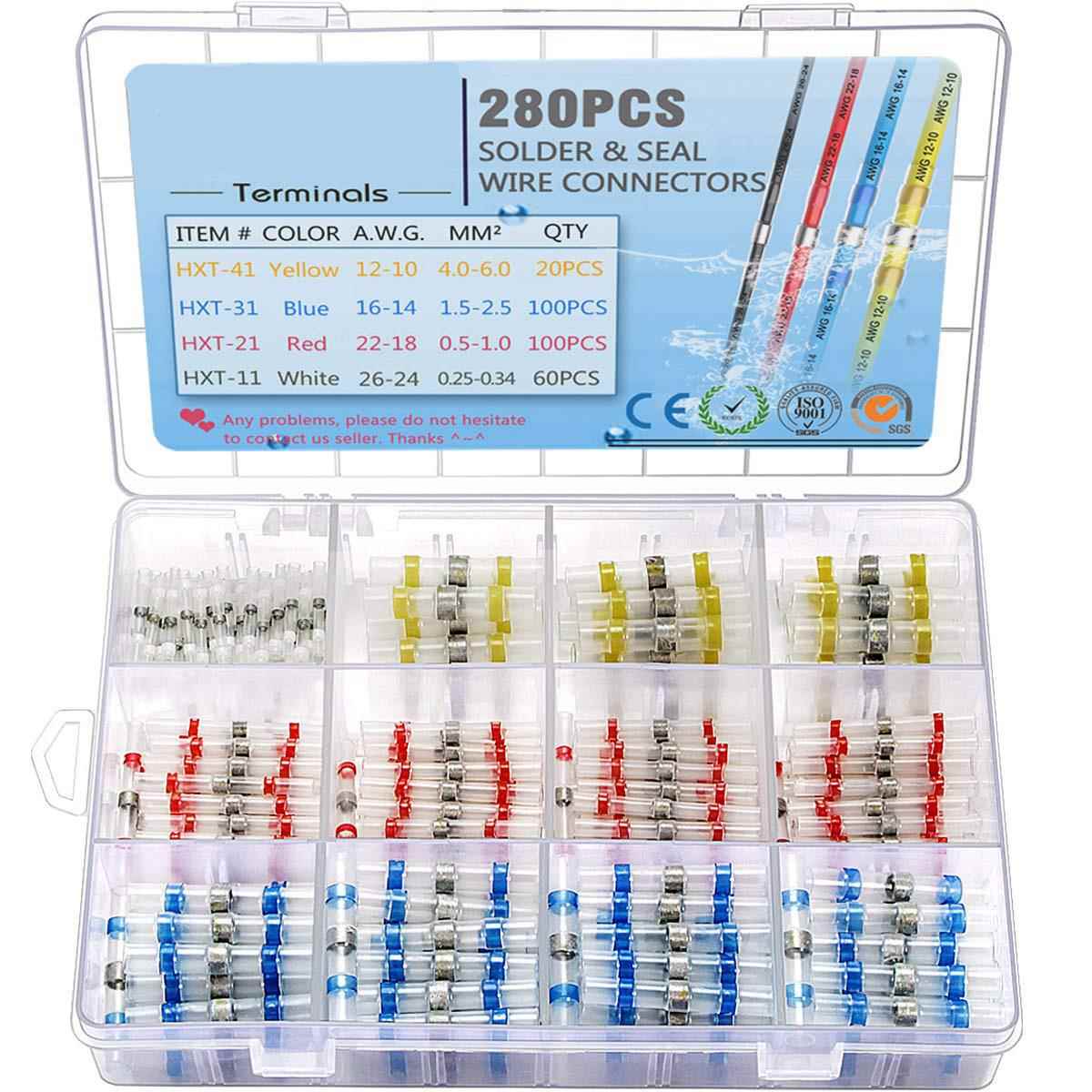 280PCS组合盒装防水焊锡环热缩中接端子焊锡环热缩套管接线端子