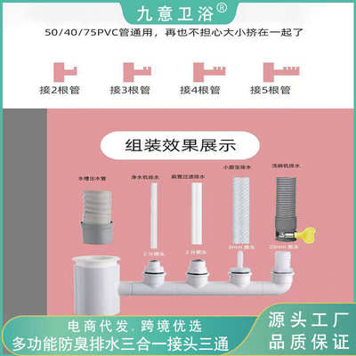 厨房下水管三通前置过滤器排水管道水槽洗碗机净水器多功能接头通