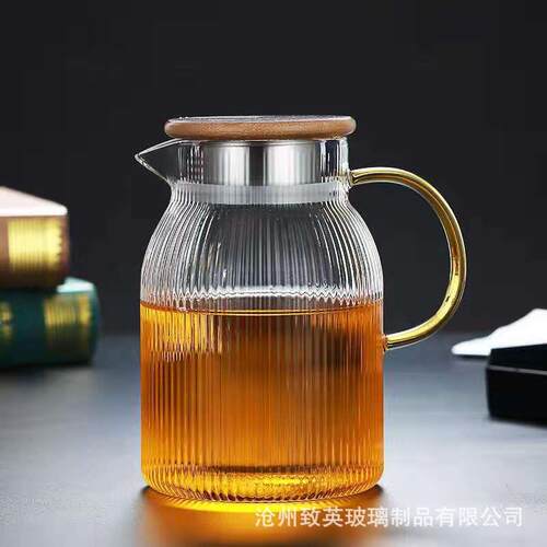 新款直销竖纹壶耐高温玻璃冷水壶透明家用日式泡茶壶高颜值凉水壶