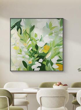 原木风客厅装饰画正方形抽象艺术饭厅卧室挂画绿色清新肌理感壁画