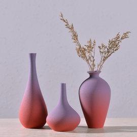 景德镇磨砂红色紫色陶瓷花瓶干花花插简约家居创意桌面摆件装饰品