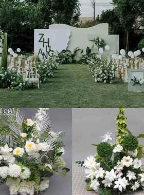 森系婚婚ZTQ庆花排地排花礼挂排花绿色花艺绿路引仿真花绿白花色