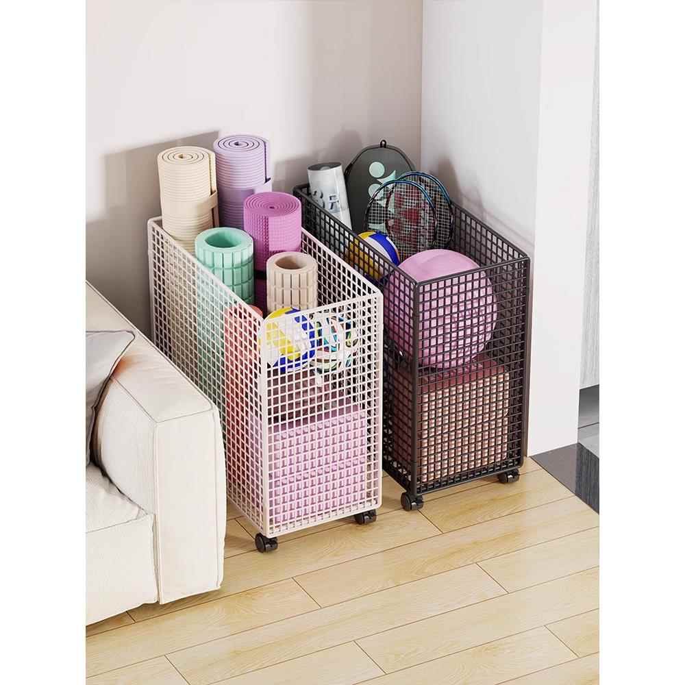 瑜伽垫收纳筐带轮家用运动工具整理神器羽毛球收纳健身器材置物架