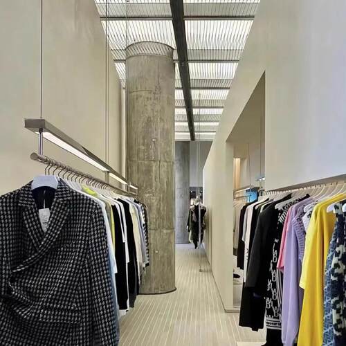 服装店展示架吊架悬吊式天花板架悬挂衣服架子不锈钢带灯女装上墙