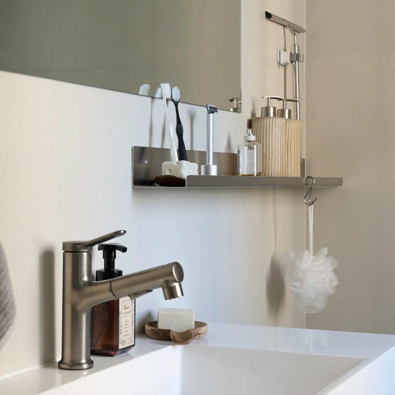 设计师创意不锈钢一字隔板洗漱台墙上置物架客厅墙面装饰架展示架