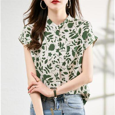 Women ' s Blouse Summer Short Sleeve Floral Shirt Casual V -