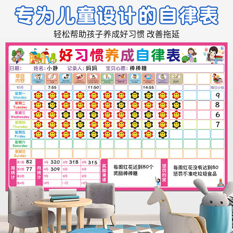 儿童成长自律表宝宝好习惯养成学习计划表家庭积分奖罚孩子记录表
