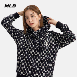 MLB男女连帽衫2024复古老花黑色套头卫衣休闲运动HDM02