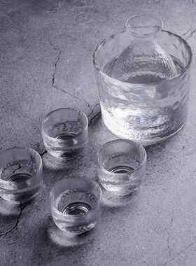 日式和风加厚锤目纹玻璃温酒器酒具套装清酒壶冰酒器小冰桶玻璃罐