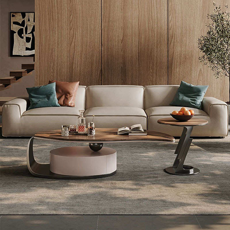 轻奢佛山极简现代设计师实木岩板创意异形小户型别墅客厅家用茶几