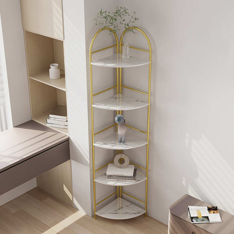 轻奢转角置物架落地卧室三角置物架铁艺收纳展示架墙角落多层架