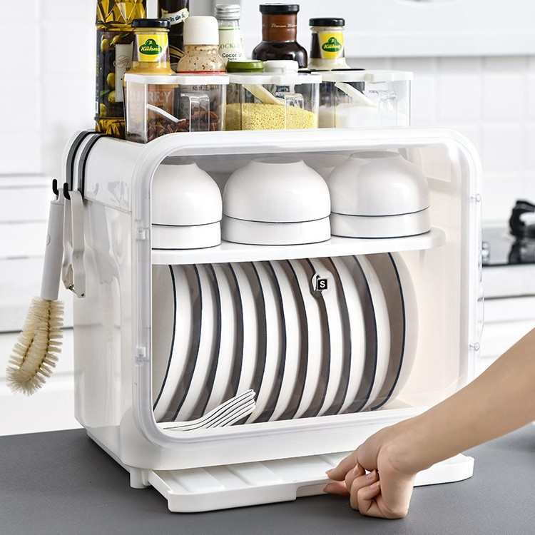 厨房碗架碗筷收纳盒塑料装餐盘箱沥水置物架家用台面放碗碟柜