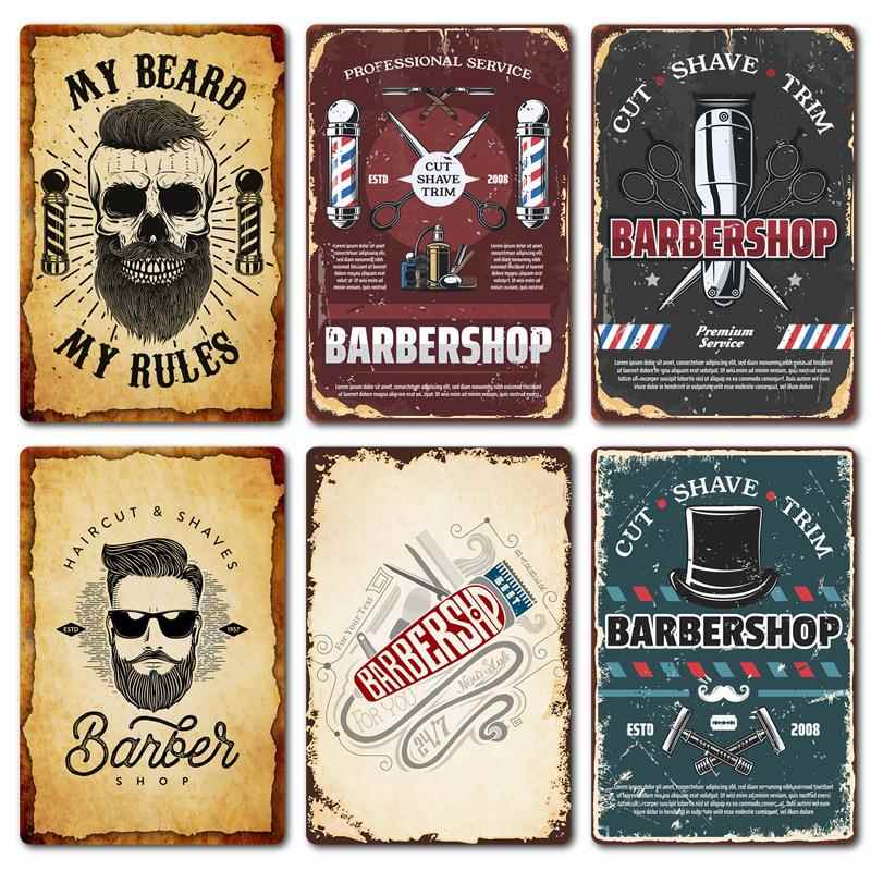 厂家直销 新款barbershop复古铁皮画 理发店背景墙壁无框装饰挂画