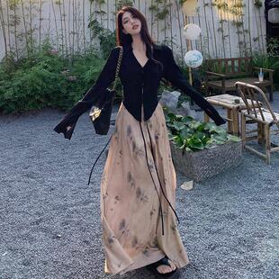 初春装 黑色新中式 2025新款 女早春季 穿搭配一整套 国风连衣裙子套装