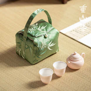 旅行茶具收纳包户外出便携快客杯一壶二杯茶事包茶壶盖碗布袋 中式