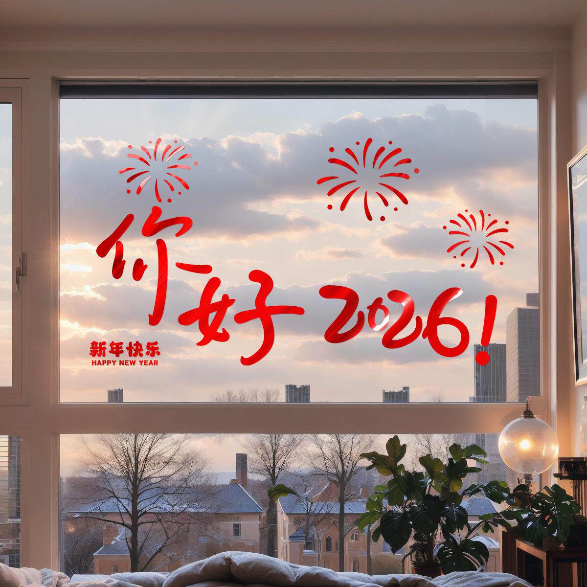 2026新年快乐装饰玻璃窗花贴春节商场店铺氛围布置过年福字装饰品