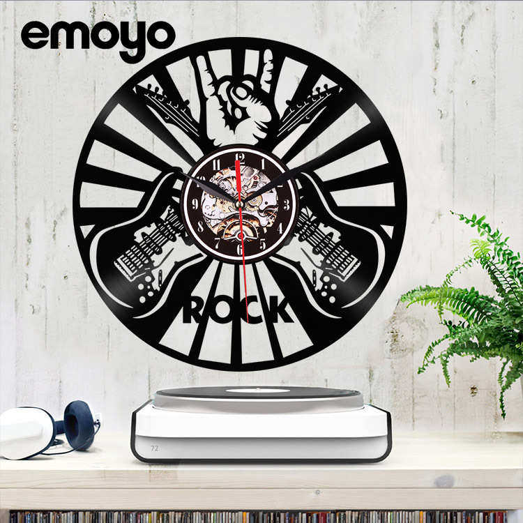 创意黑胶唱片挂钟 摇滚音乐3D复古时钟 ROCK个性装饰LED石英墙钟