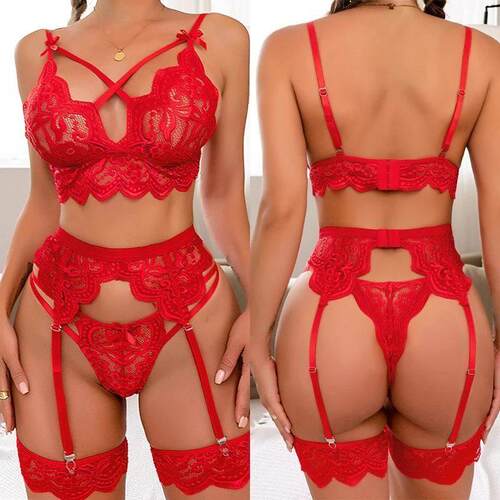 Sexy 3-Pieces Women Pajamas Set Deep V-Neck Tops And Shorts