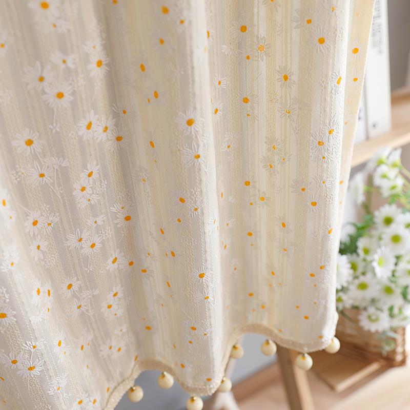 小雏菊门帘纯棉半帘免打孔厨房窗户遮挡帘田园风小清新防尘短帘