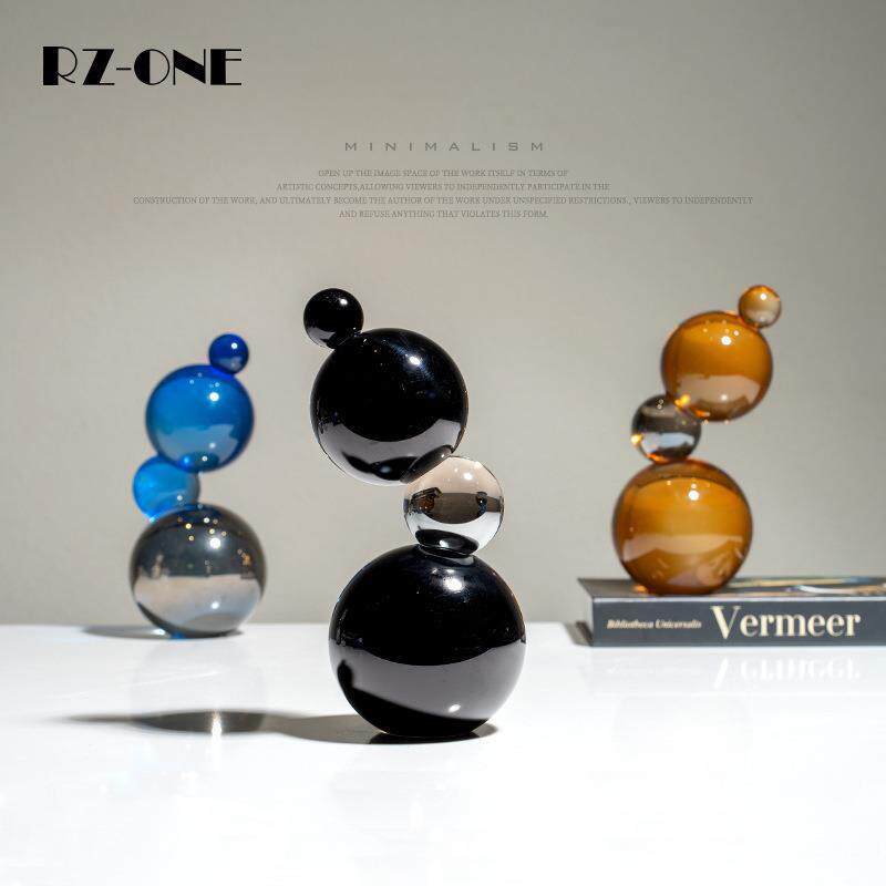 匠十三 现代轻奢水晶玻璃几何摆件设计师透明气泡模型魔方软装样
