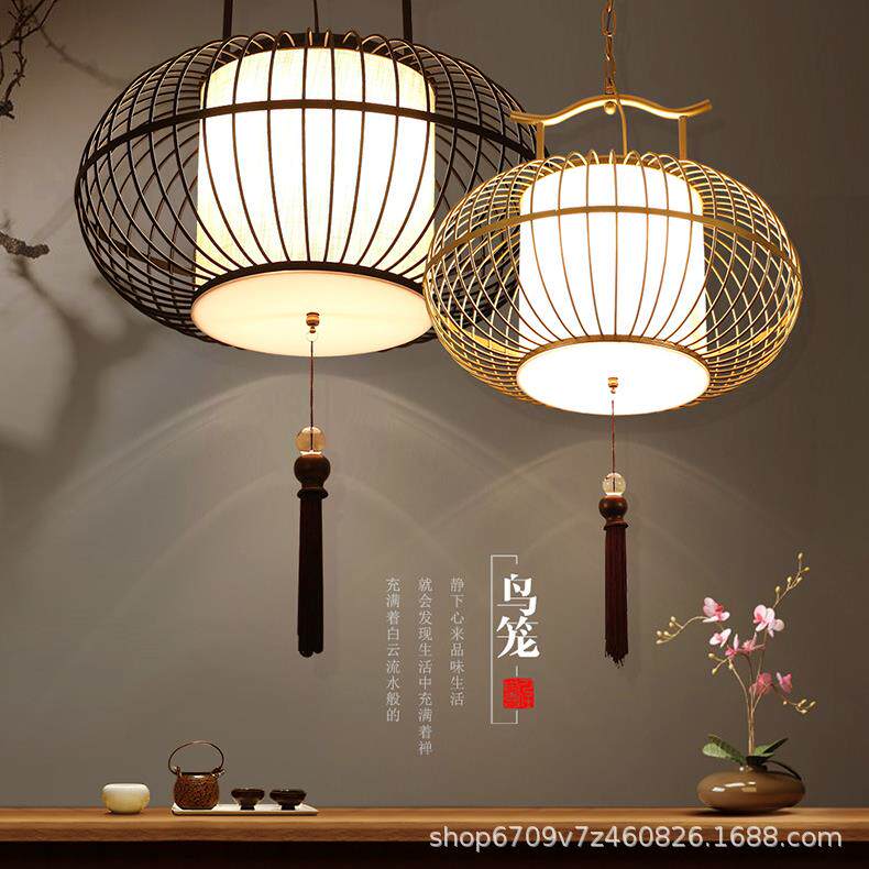 新中式吊灯创意个性禅意铁艺餐厅吧台楼梯阳台走廊古典鸟笼小吊灯