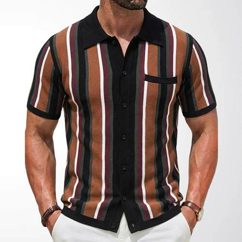 Men's Summer Casual Knit Cardigan Short Sleeve Collared