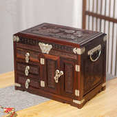 带化妆镜箱首饰盒大红红木收纳盒复古锁批发现货珠宝饰品枝酸结婚