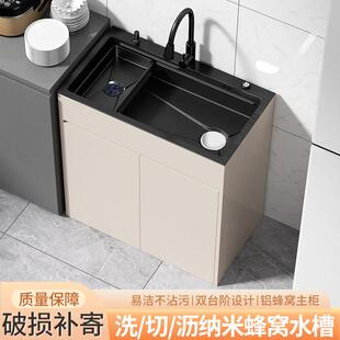 厨房不锈钢水槽柜洗菜盆大单槽落地式蜂窝铝橱柜洗碗池加深大水池