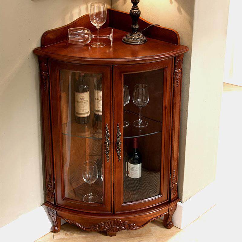 美式实木角柜客厅角落收纳柜欧式墙角柜转角置物架酒柜子三角卧室