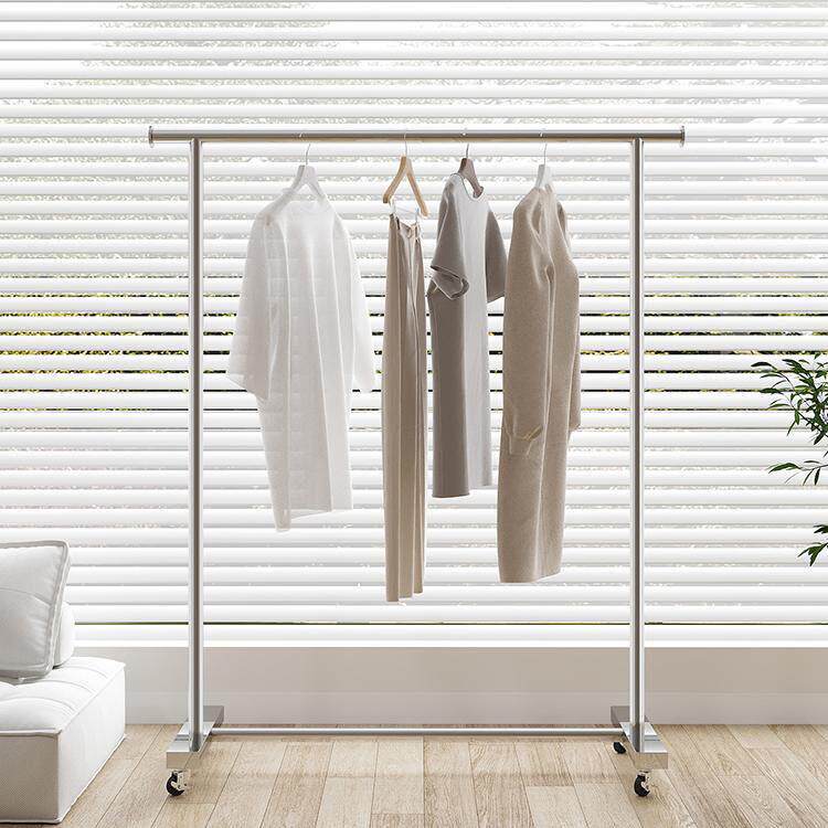 服装店展示架不锈钢拉丝银色落地式挂衣杆女装童装陈列货架可移动