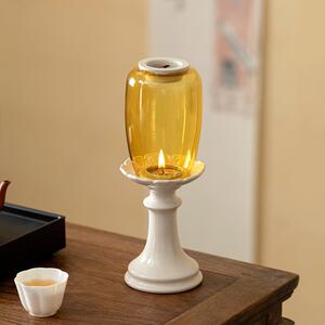禅意文摆件新烛台灯罩中式蜡烛山玻璃造物创依茶室氛围烛台灯古风