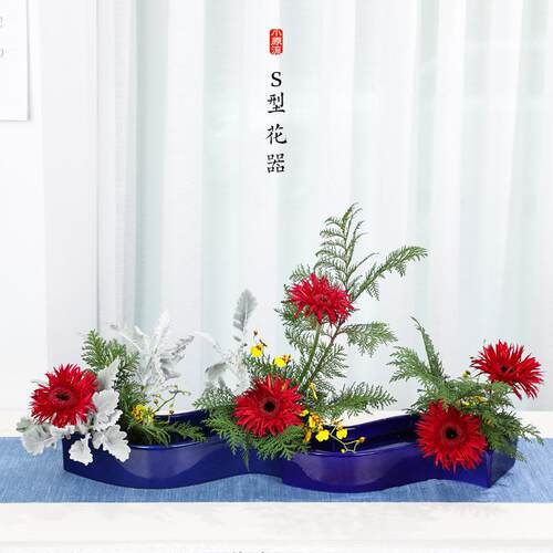 小原流花器S型白色陶瓷花器创意插花器皿花盆盛花造景桌面摆件