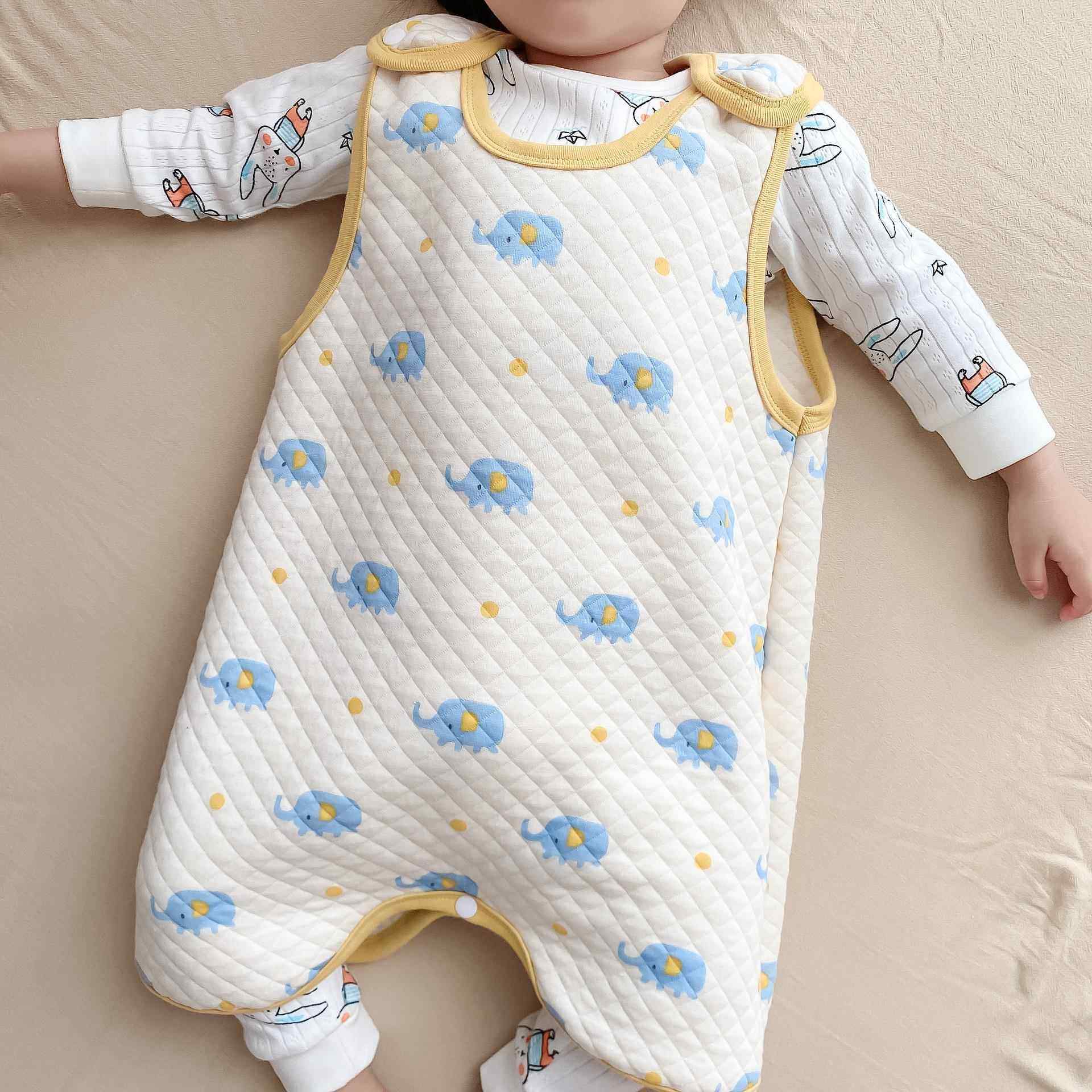 秋冬新款宝宝夹棉无袖睡袋男女童卡通连体衣宝宝背心马甲睡袍