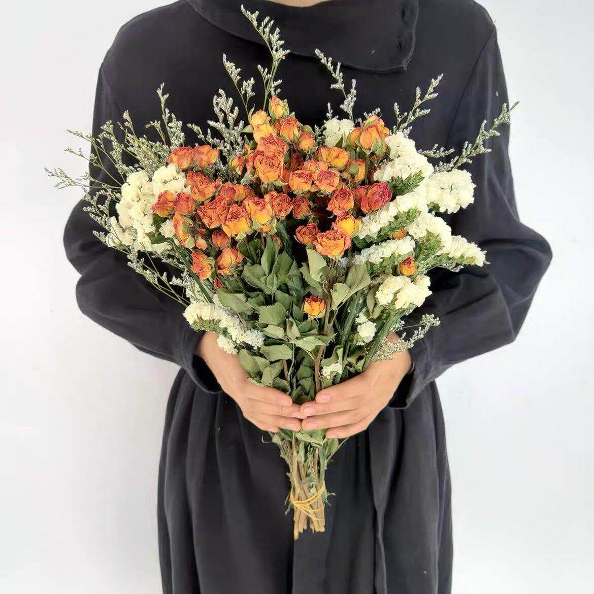 干 干燥花文艺插花 混搭玫瑰组合大花束 小清新满天星勿忘我 居家
