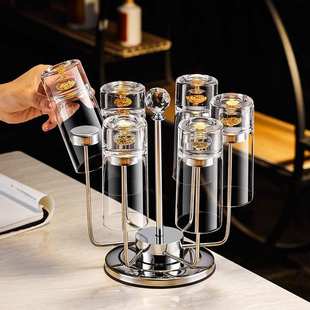金箔金山茶杯直身水晶玻璃家用加长饮杯高杯耐热开水杯柯林杯