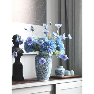 清汤卧果仿古手绘青花瓷花瓶摆件中式古香古色客厅水培插花花器