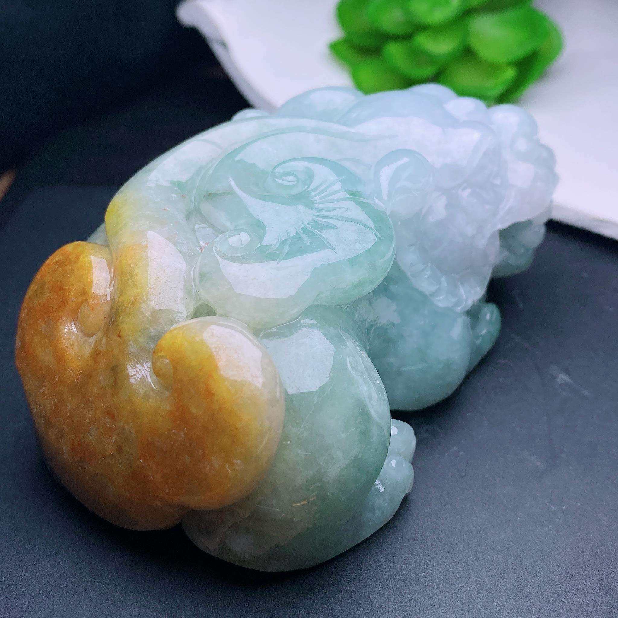缅甸天然翡翠a货黄翡俏色大貔貅手玩件小摆件swj94.2-62.3-40.3mm