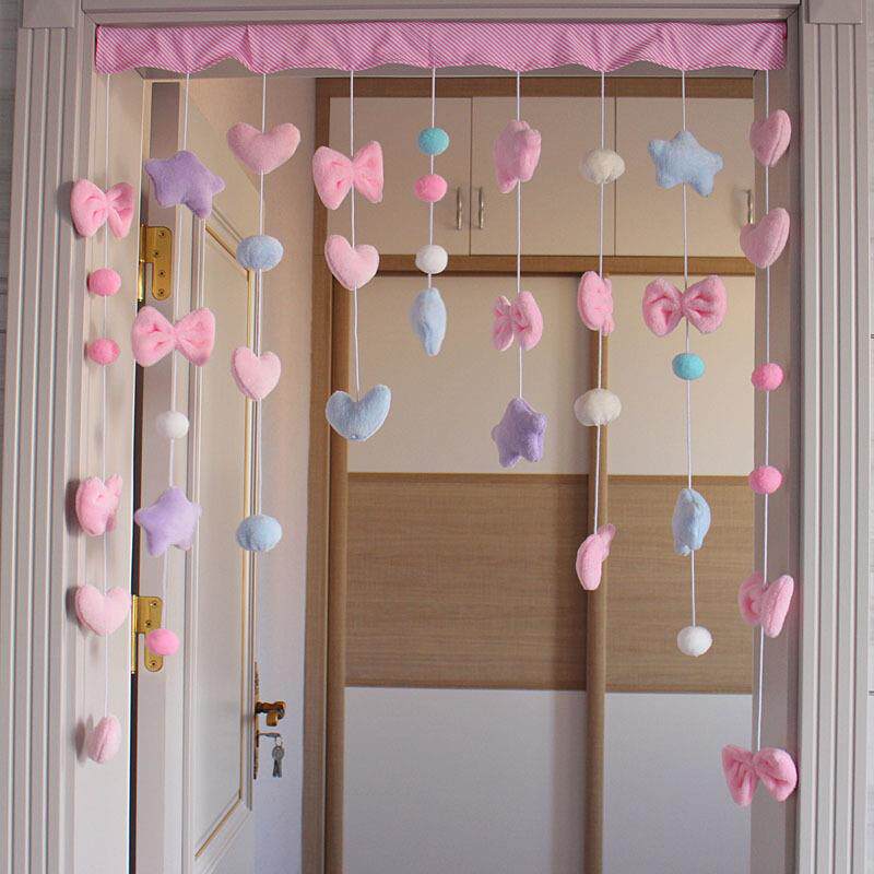 少女心韩式可爱粉色桃爱心免打孔挂件房门挂饰小门帘隔断吊帘线帘