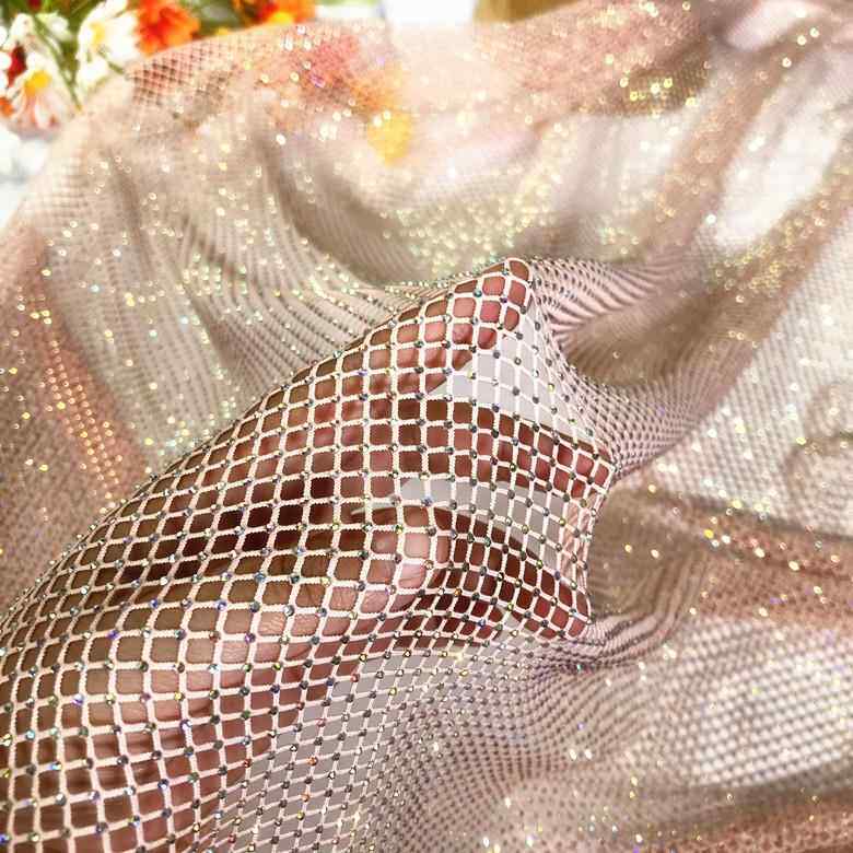 奢华钻石网布料AB彩高亮弹力网服装裙子礼服服装满钻高端定制面料