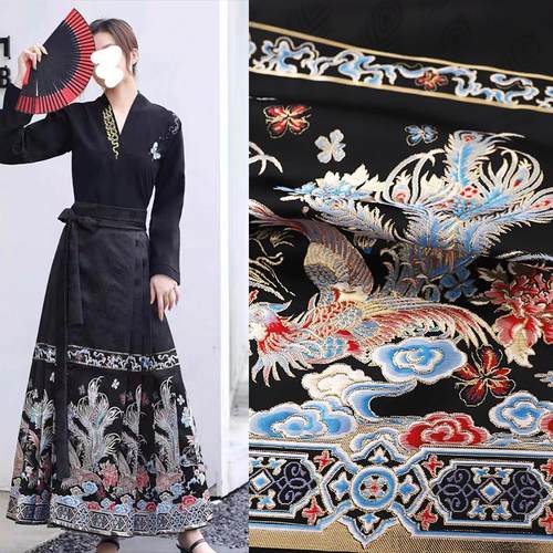 厂家九天《批发凤舞新面料花缎提马》织金面花源头裙中式妆国风