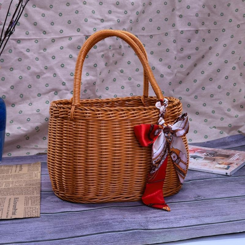 中国结购物手提篮野餐篮洗澡浴筐手工仿藤编织买菜摘菜水果菜篮子