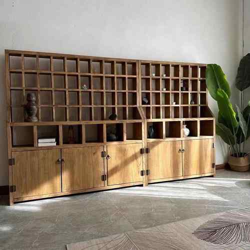 老榆木立YEN示式博古中式收架纳架多宝阁书架壁式挂实木古董展储