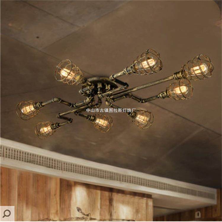 美式复古水管灯工业风铁艺吸顶灯创意酒吧餐厅个性水管吊灯无