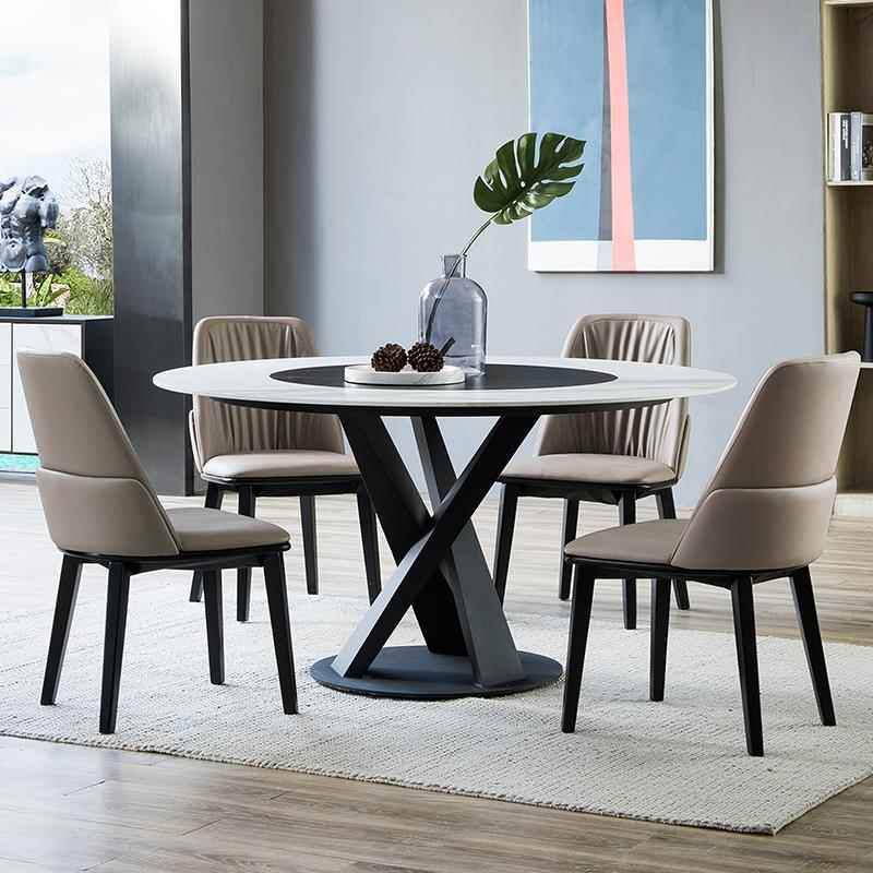 L式内嵌转盘岩板圆形餐桌6/8人逸美特eM极简家户用饭桌I小型圆意