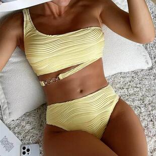 泳衣不规则镂空单肩分体泳装比基尼Hollowed out swimsuit bikini