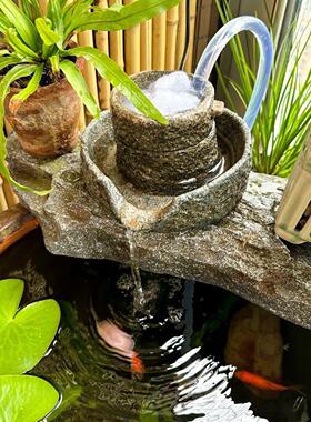 缸盆养鱼流水摆件招财流水摆件客厅水循环-小石磨水培庭院茶古法