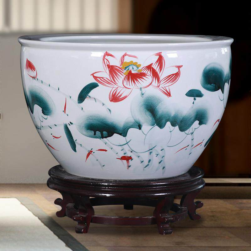 景德镇陶瓷鱼缸特大号可养乌鱼养龟家用客厅荷花盆青花缸花开富贵