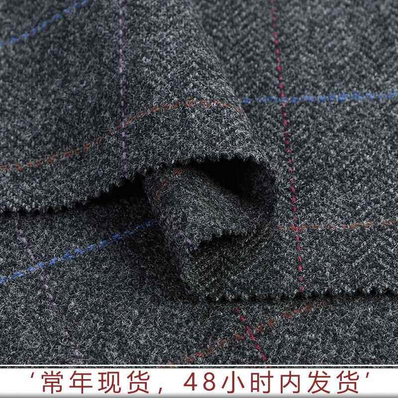 %2冬025秋新款单面格子毛呢面7料0羊毛YEL540克粗纺大衣呢子布现